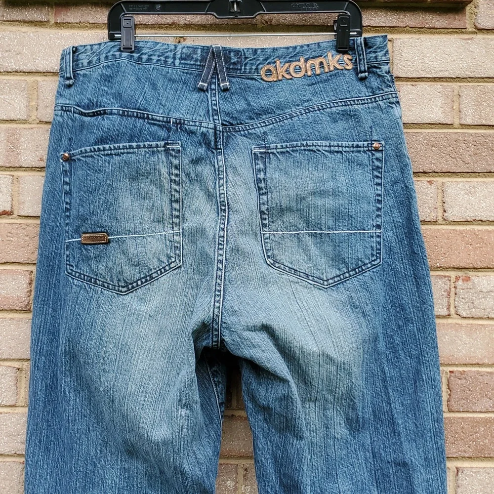 Akademiks Baggy Vintage Jeans Paint Splatter Velvet Feel 36 X 33